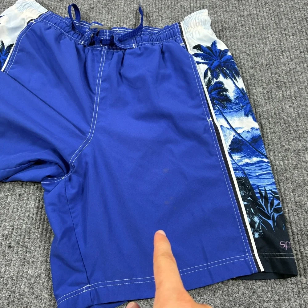 Speedo Mens Swim Trunks Large Blue Tropical Palm Tree Board Shorts Mesh Lined